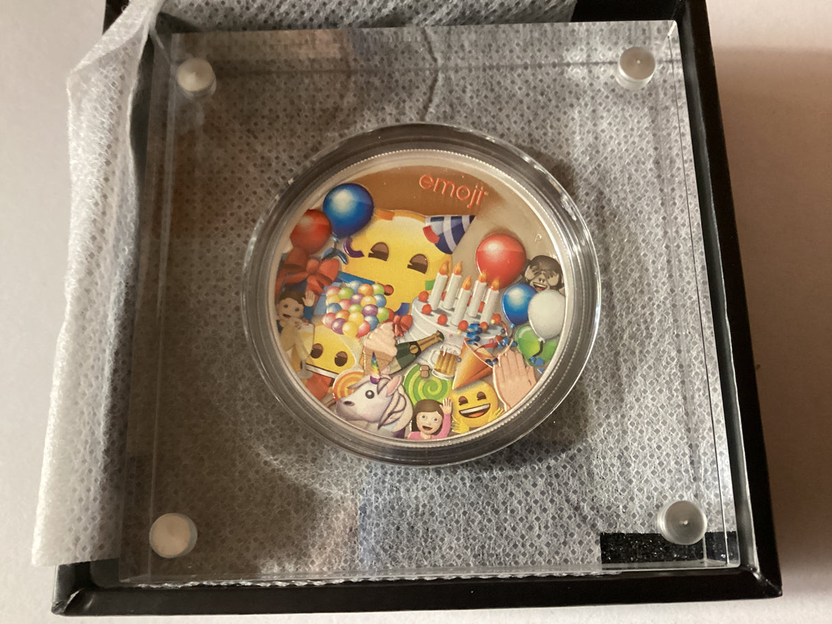 2020 $1 1oz Silver Coloured Proof Coin. Emoji Celebration Coin.
