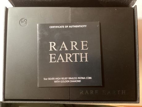 2018 $8 5oz Silver High Relief Rimless Patina Coin With Golden Diamond. Rare Earth.