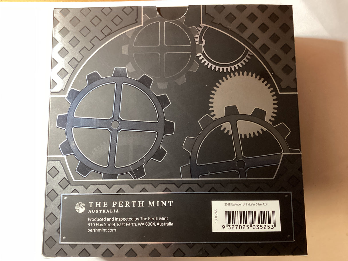 2018 Two-Coin Set. 1oz Gear-Shaped Coins. Evolution of Industry.