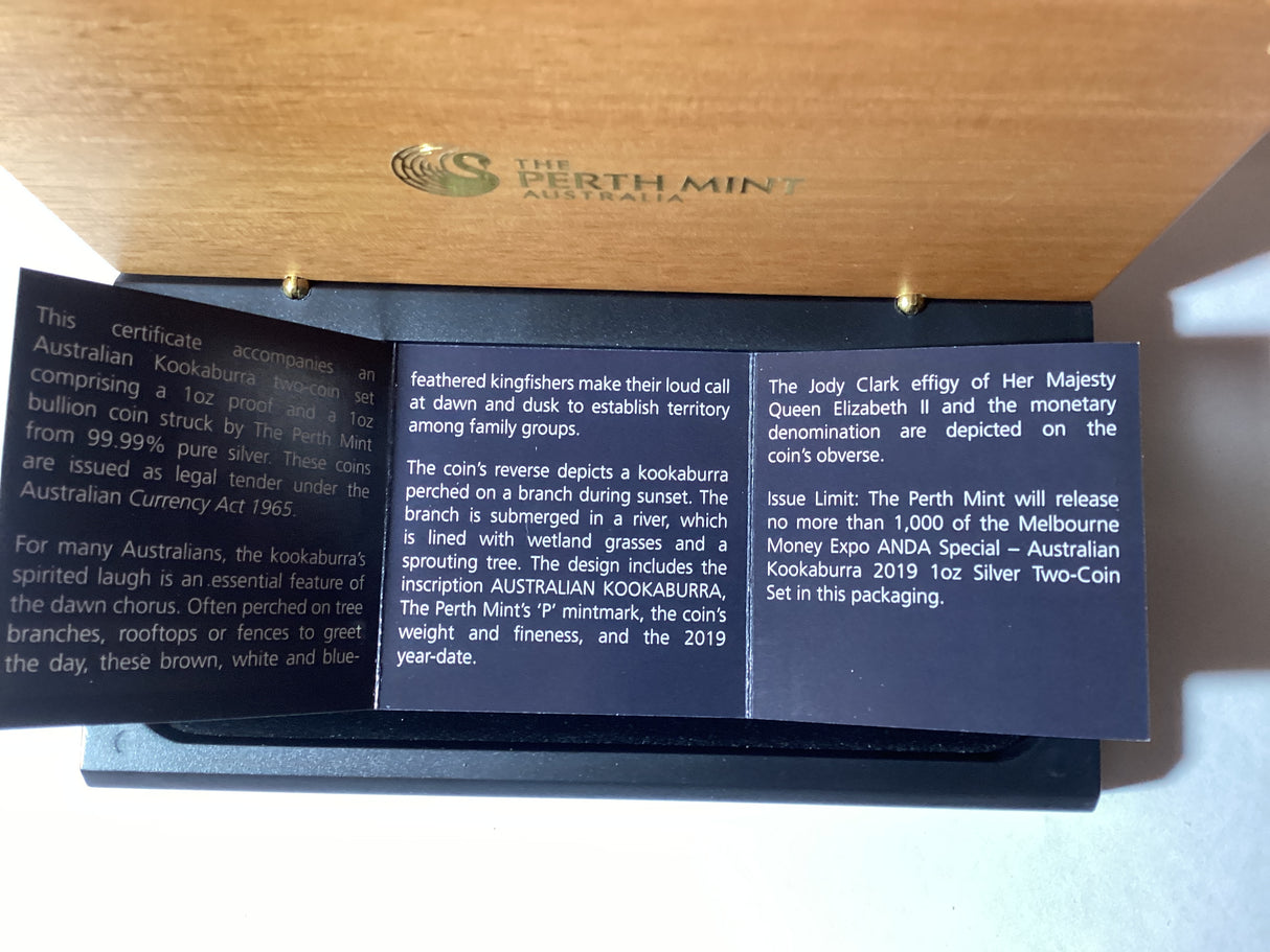 2019 Australian Kookaburra 1oz Silver Proof Two-Coin Set. ANDA Melbourne Special