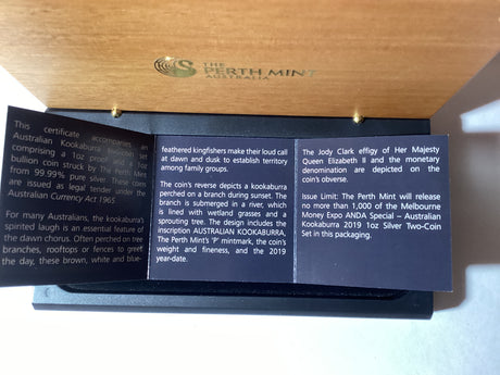 2019 Australian Kookaburra 1oz Silver Proof Two-Coin Set. ANDA Melbourne Special