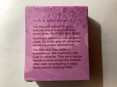2017 $1 1oz Silver Coloured Proof Coin. World of Parrots. Pink and Grey Galah.