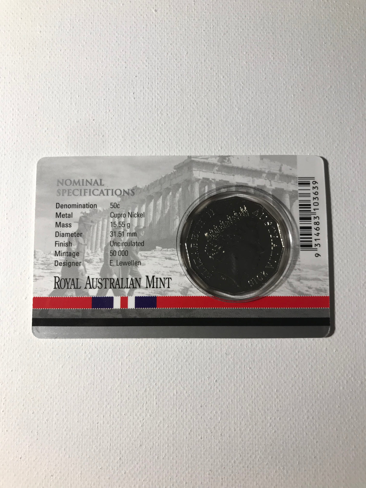 2015 50c Australia At War Greece Carded Coin