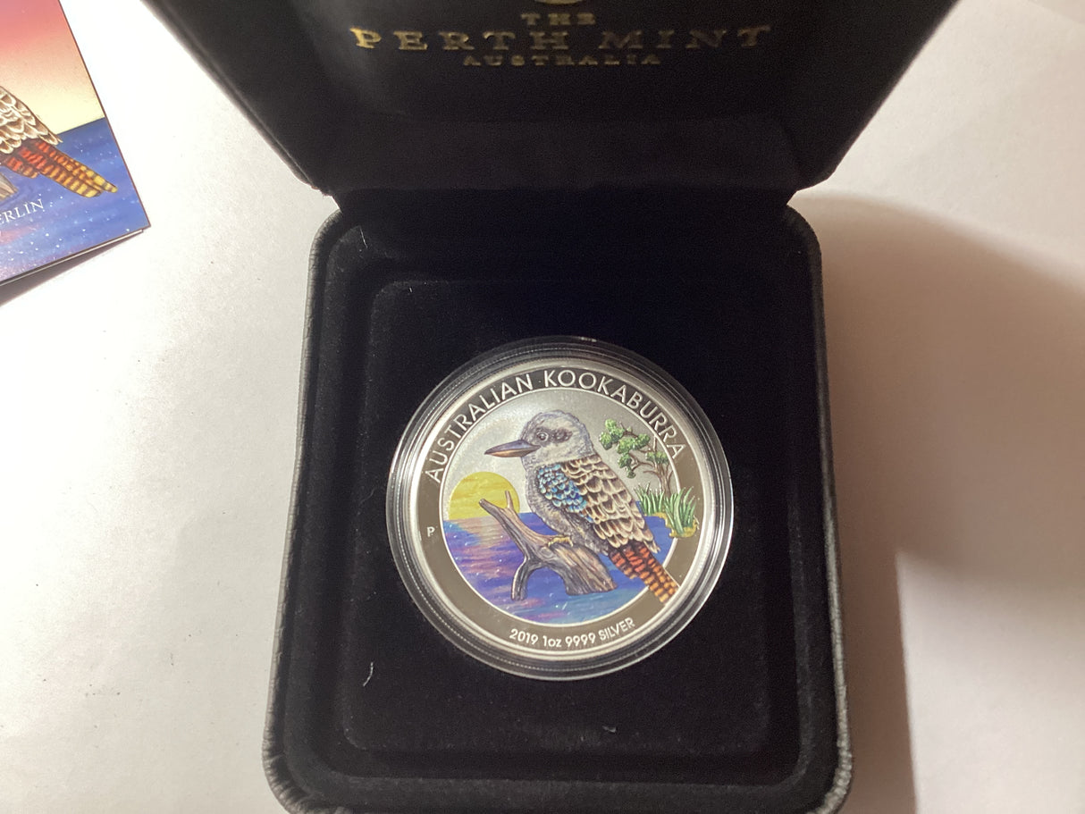 2019 $1 1oz Silver Coloured Kookaburra. World Money Fair Release.