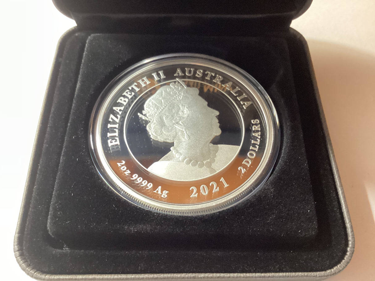 2021 $2 2oz Silver Coloured Proof Coin. Lunar Series. Year of the Ox. ANDA Perth.