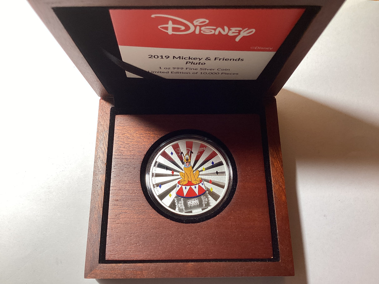 2019 $2 1oz Silver Proof Coloured Coin. New Zealand Mint. Pluto.