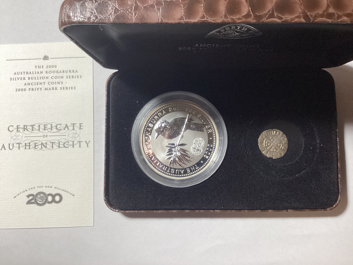 2000 Kookaburra Silver Bullion Coin Series. Ancient Coins Privy Mark. English Hammered.