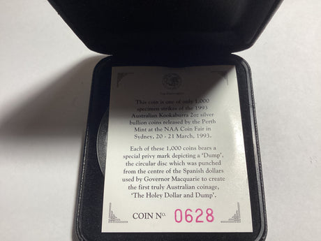 1993 $2 2oz Silver Special Kookaburra. NAA Coin Fair Sydney. Dump Privy Mark. 1000 made.