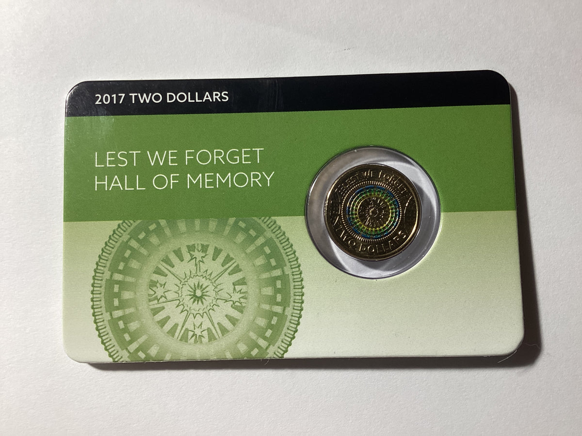 2017 $2 Lest We Forget. Mosaic. Hall of Memory Uncirculated Coin. Downies.