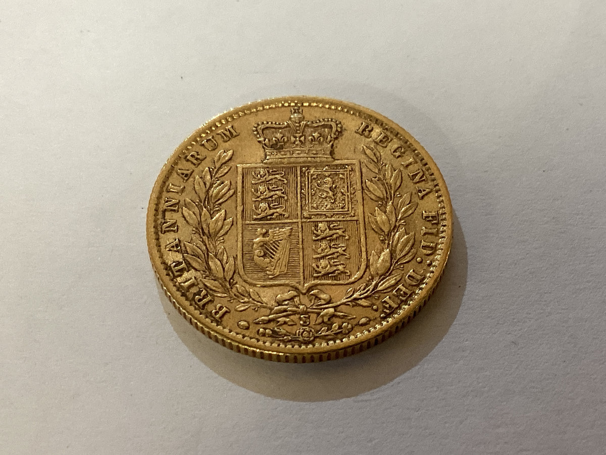 1877-S Shield Sovereign. Fine (Damaged)