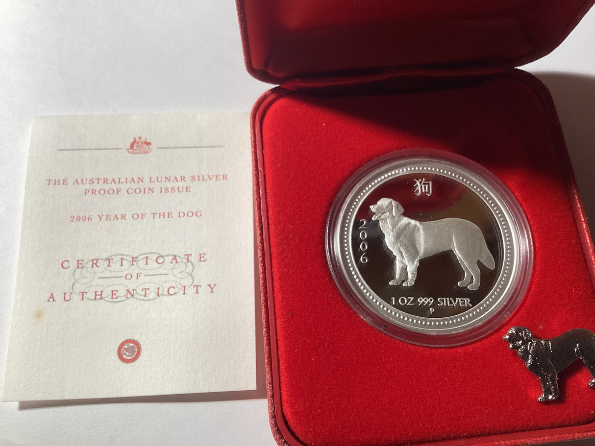 2006 $1 Australian Lunar Proof Coin Series. Year of the Dog. 1oz Silver Proof Coin.