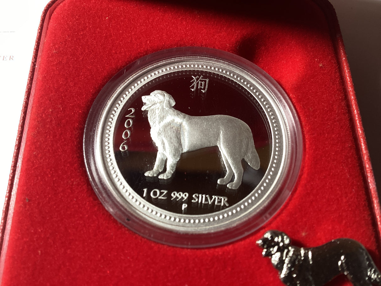 2006 $1 Australian Lunar Proof Coin Series. Year of the Dog. 1oz Silver Proof Coin.