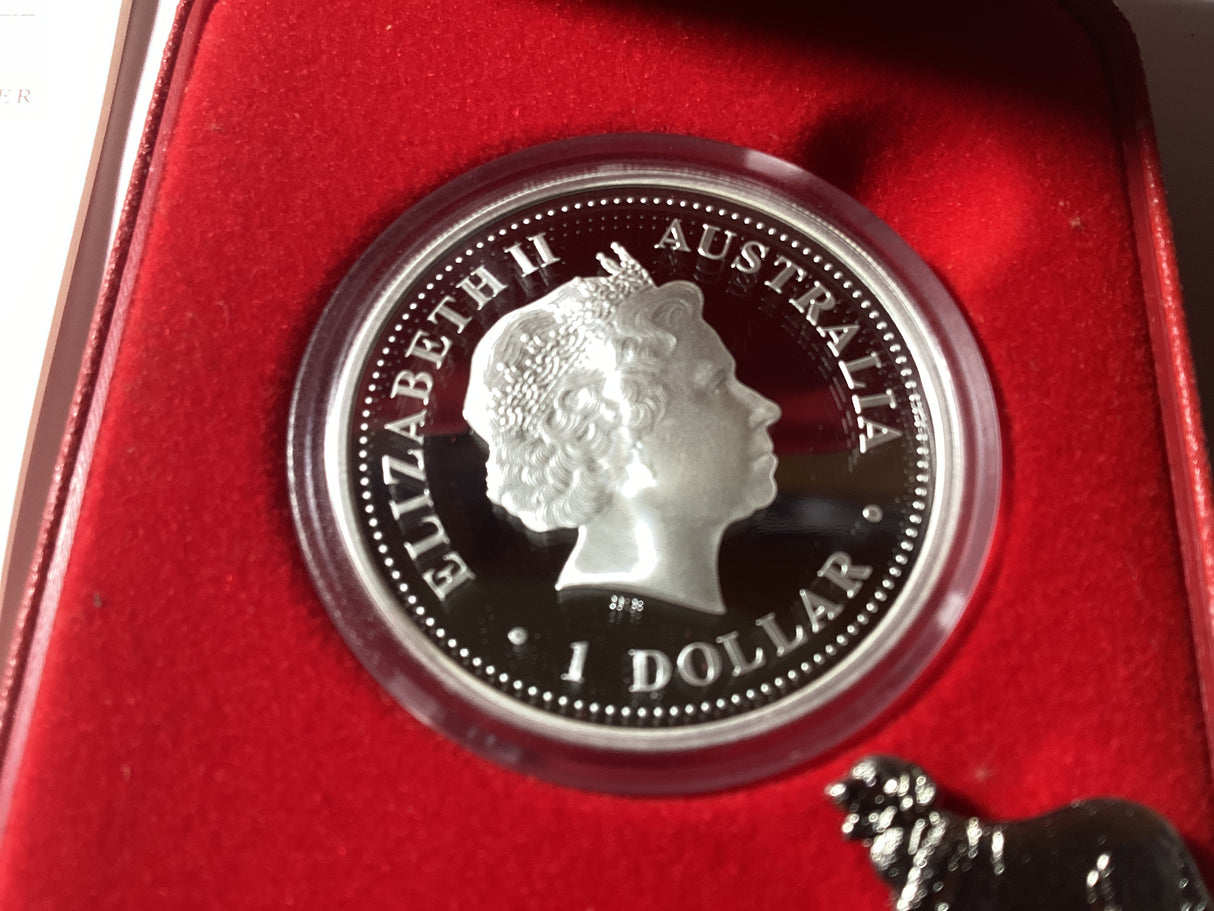 2006 $1 Australian Lunar Proof Coin Series. Year of the Dog. 1oz Silver Proof Coin.