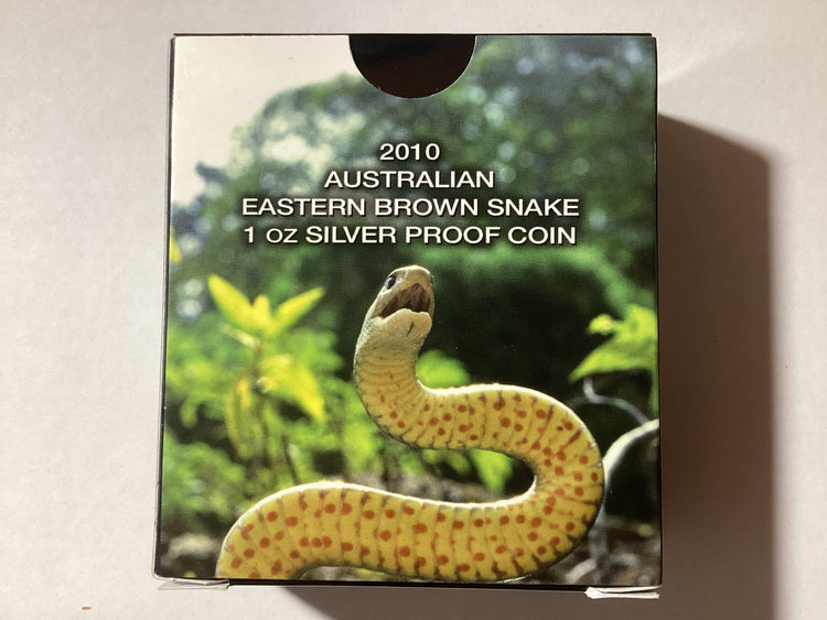 2010 $1 1oz Silver Proof Coin. Deadly and Dangerous. Eastern Brown Snake.