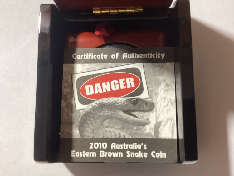 2010 $1 1oz Silver Proof Coin. Deadly and Dangerous. Eastern Brown Snake.