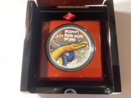 2013 $1 1oz Silver Proof Coin. Deadly and Dangerous. Yellow-Bellied Sea Snake.