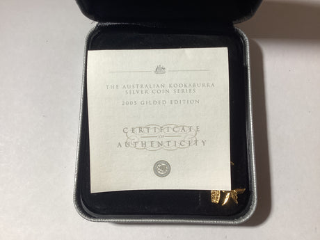 2005 $1 Australian Kookaburra Gilded Edition. 1oz Silver Coin.