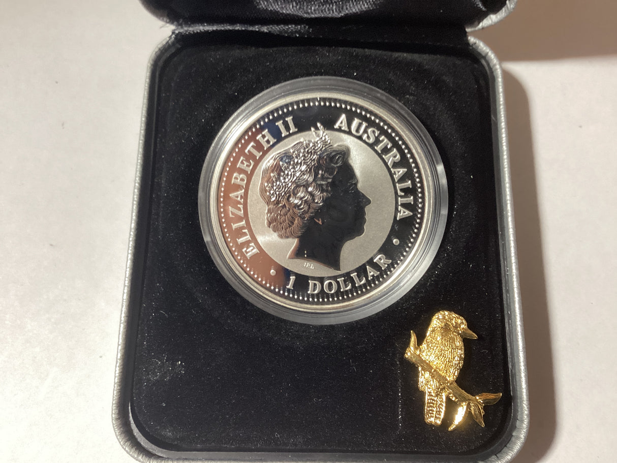 2005 $1 Australian Kookaburra Gilded Edition. 1oz Silver Coin.