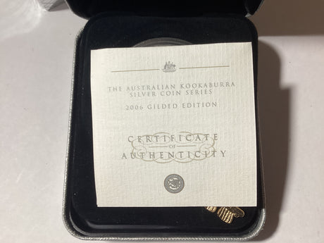 2006 $1 Australian Kookaburra Gilded Edition. 1oz Silver Coin.