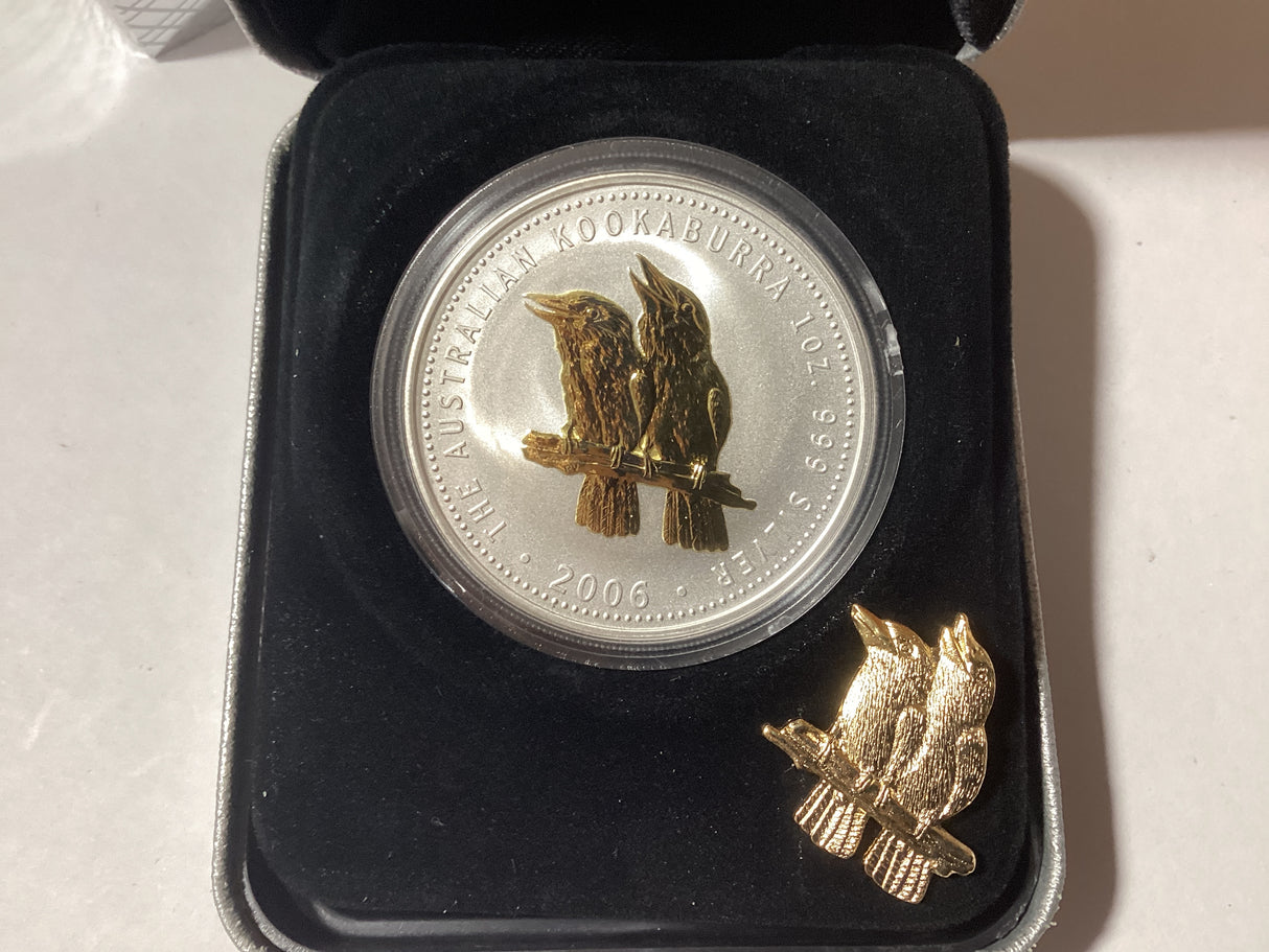 2006 $1 Australian Kookaburra Gilded Edition. 1oz Silver Coin.