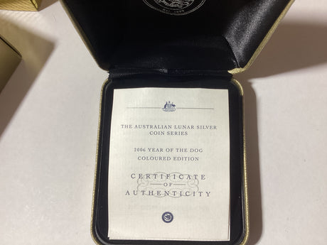 2006 $1 Lunar Series. Year of the Dog Coloured Edition. 1oz Silver Proof Coin.