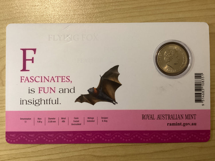 2016 $1 F is for Flying Fox Coloured Carded Coin
