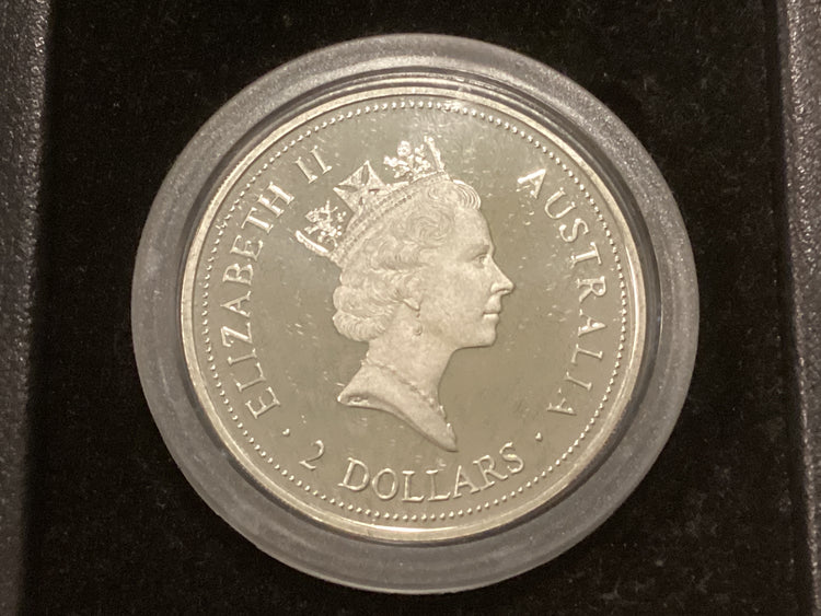 1995 $2 2oz Silver Proof Kookaburra. 1927 Florin Privy Mark. NAA Sydney.