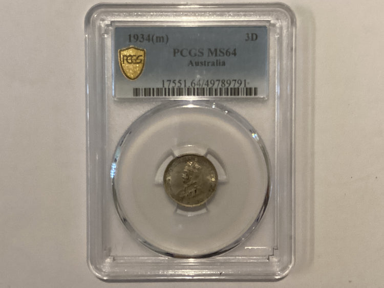 1934(m) Australian Threepence 3d. MS64.