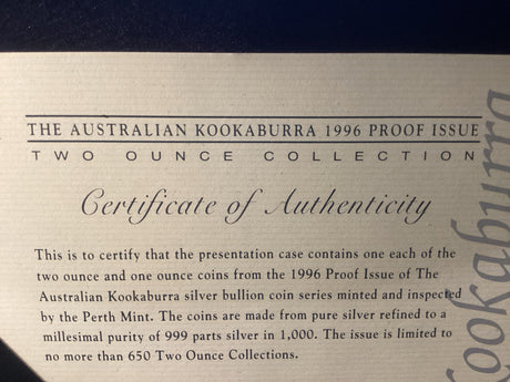 1996 The Australian Kookaburra Proof Issue - 2oz Collection