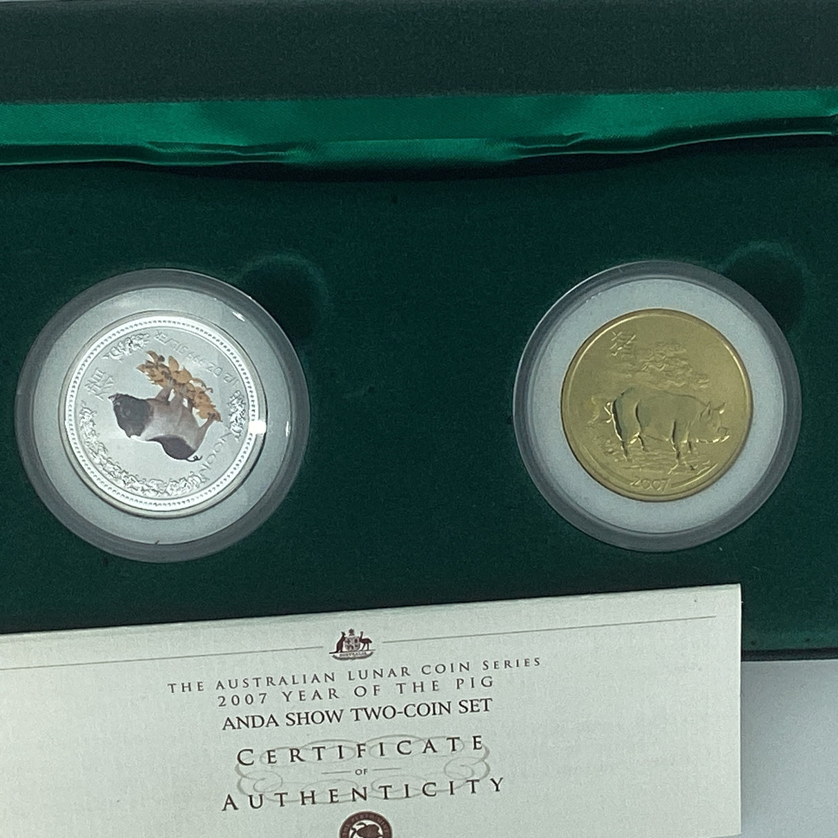 2007 The Australian Lunar Series. Year of the Pig. ANDA Show Special Two Coin Set.