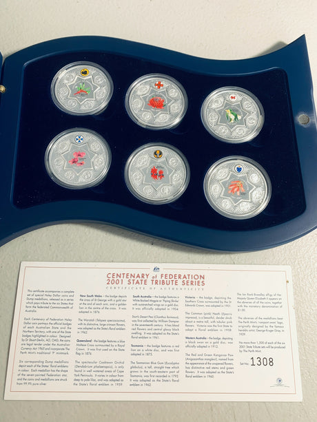 2001 Centenary of Federation State Tribute Series 6 Silver Coin Set.