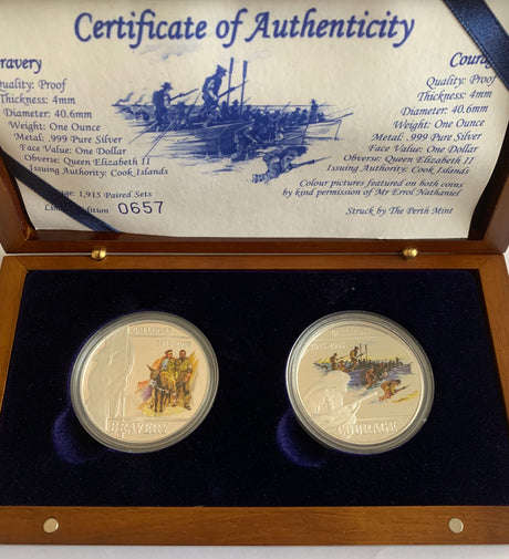 2005 Gallipoli 90th Anniversary 2 x 1 Ounce Coloured Silver Proof Coin Set