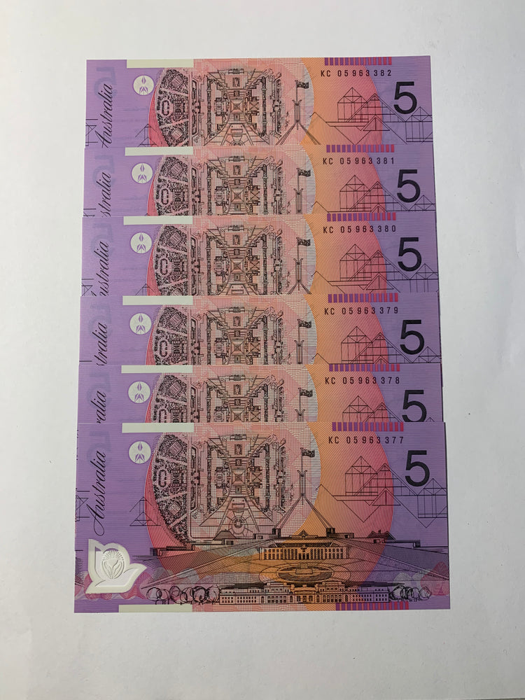 2005 $5 Last Prefix Banknote. Uncirculated. Run of 6. R220cL.