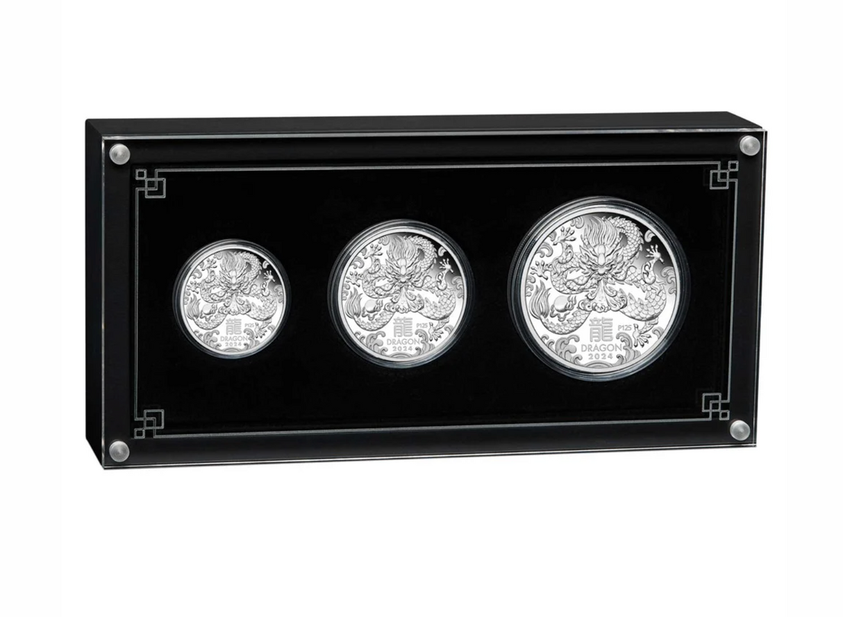 2024 Year of the Dragon Silver Proof Three-Coin Set Australian Lunar Series III