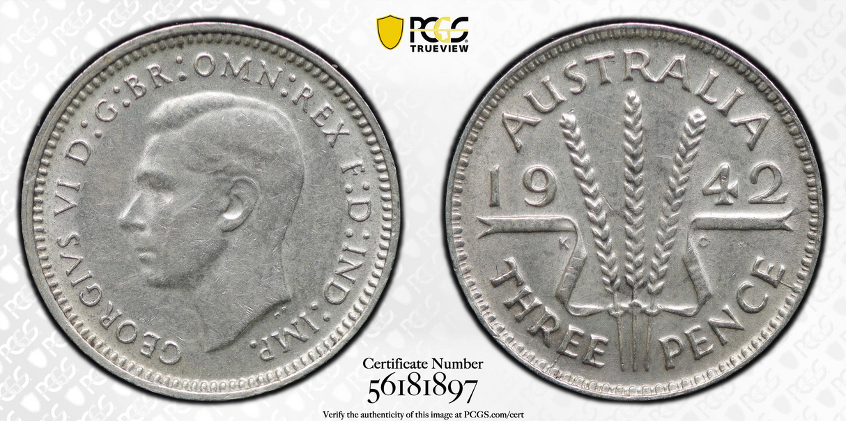 1942(m) Threepence PCGS AU58.