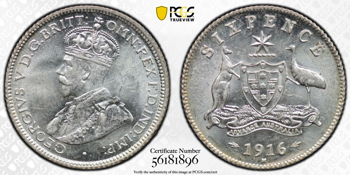 1916-M Sixpence PCGS MS63