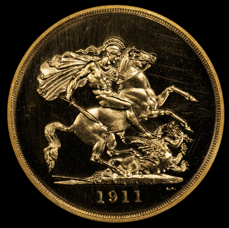 Gold coin dated 1911 showing St George slaying the dragon
