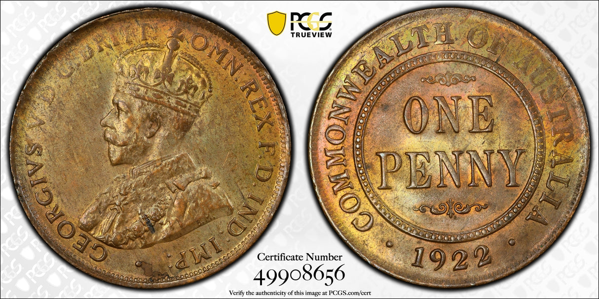 1922 English Obverse Penny PCGS MS63BN