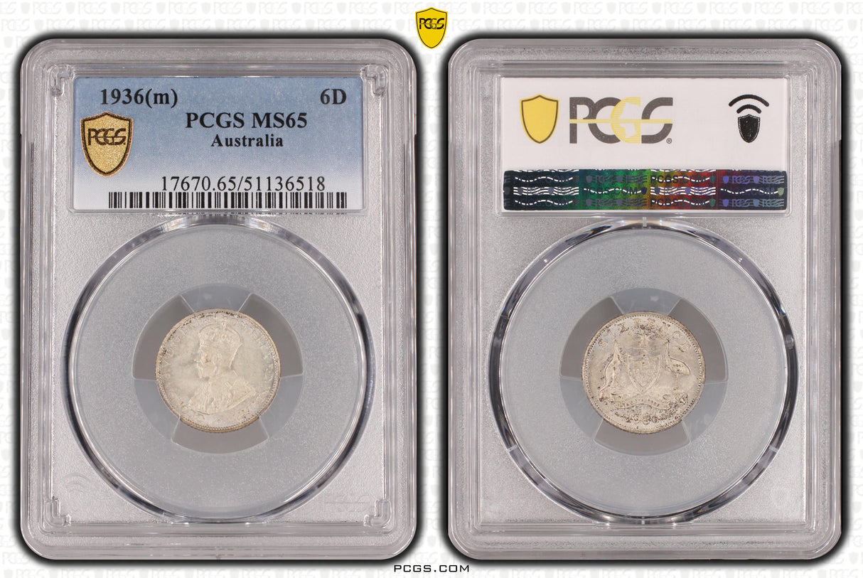 1936(m) Australian Sixpence - PCGS MS65