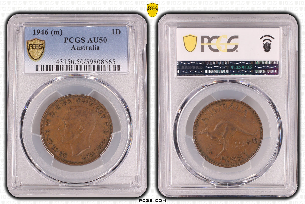 1946(m) Australian Penny - PCGS AU50