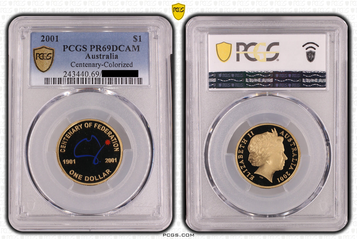 2001 Australian Centenary of Federation Colourised $1 Proof Coin - PCGS PR69DCAM