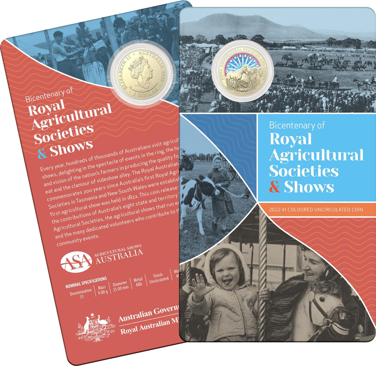 2022 Uncirculated Coloured $1 Coin. Bicentenary of Royal Agricultural Societies and Shows.