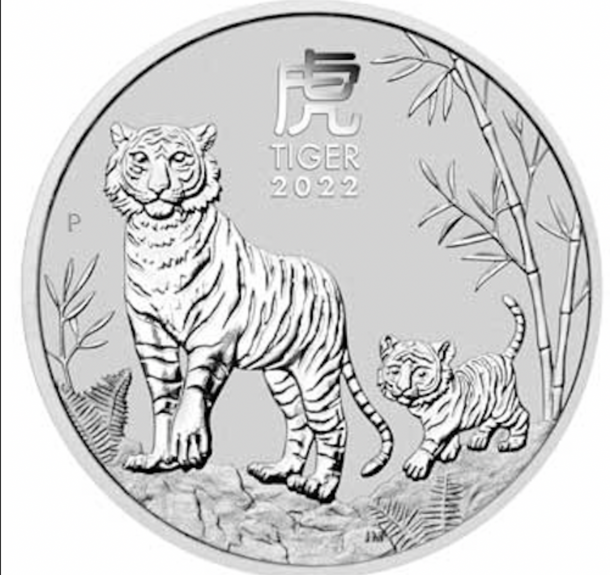 2022 1/2 oz Perth Mint Year of the Tiger Australian Lunar Bullion Silver Coin.