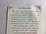 1994 Kookaburra 1 Ounce Silver Coin. Commonwealth Games Privy Mark.