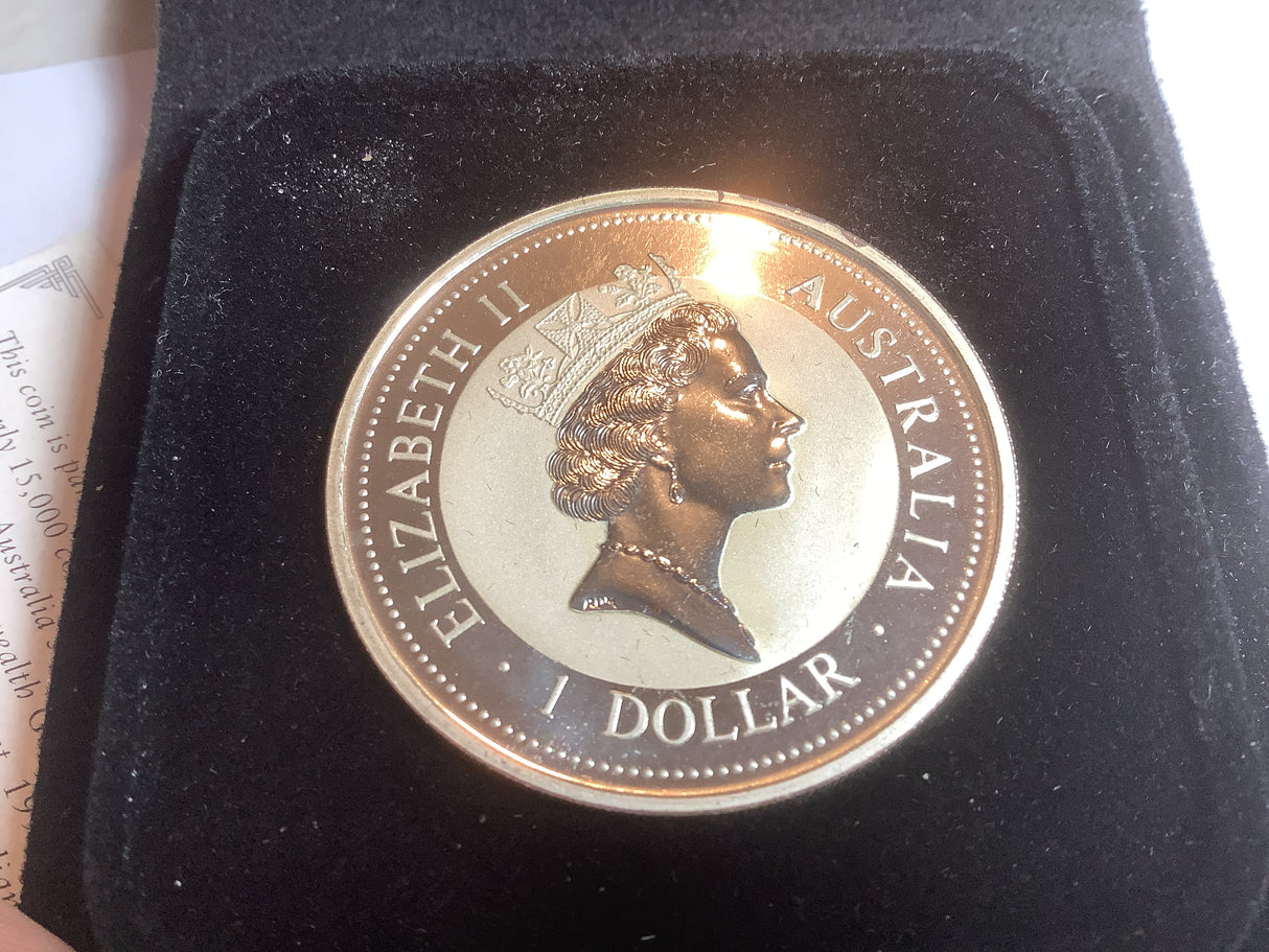 1994 Kookaburra 1 Ounce Silver Coin. Commonwealth Games Privy Mark.
