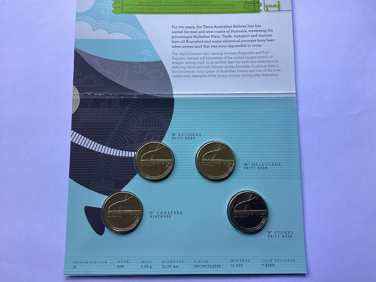 2017 Trans-Australian Railway Four Coin Mintmark + Privy Mark Set