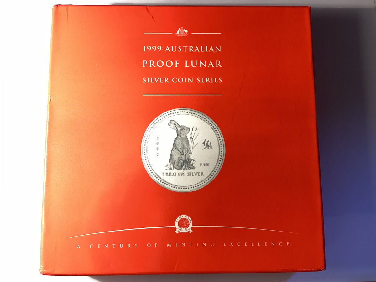 1999 $30 Australian Proof Lunar Series. Year of the Rabbit 1 Kilogram Silver Coin.