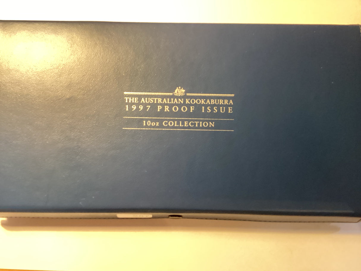 1997 Kookaburra Proof Issue Silver Three-Coin Set. 10 Ounce, 2 Ounce and 1 Ounce.