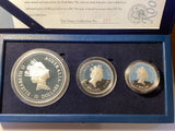 1997 Kookaburra Proof Issue Silver Three-Coin Set. 10 Ounce, 2 Ounce and 1 Ounce.