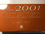 2001 Kookaburra Proof Issue Three-Coin Set. 10 Ounce, 2 Ounce and 1 Ounce.
